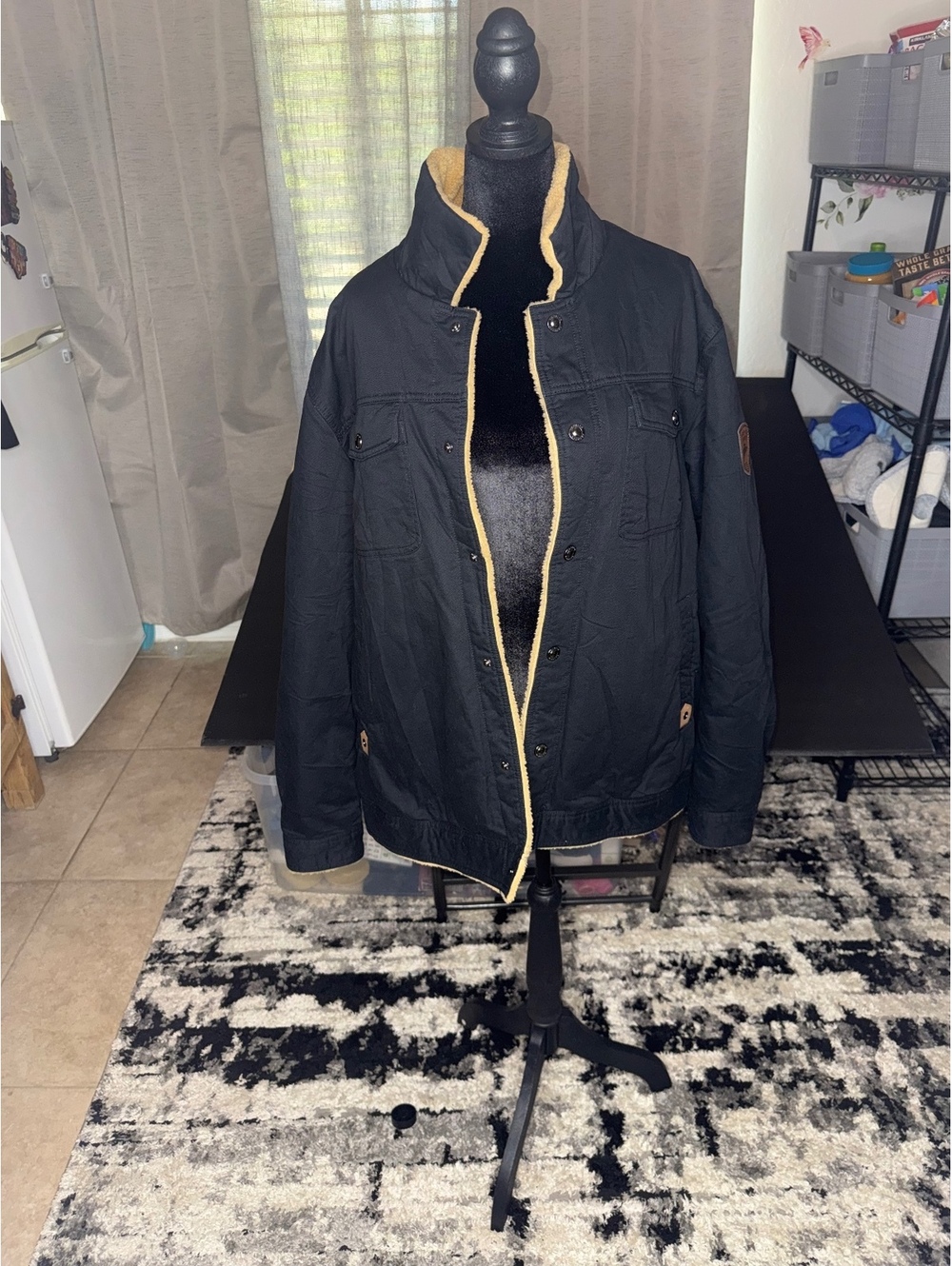 Men's Black Jacket with Beige Sherpa Lining
